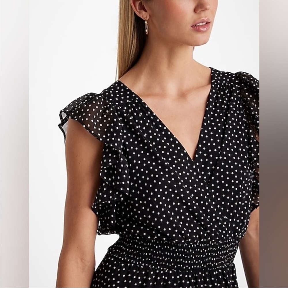 Express Black Polka Dot V-Neck Maxi Dress